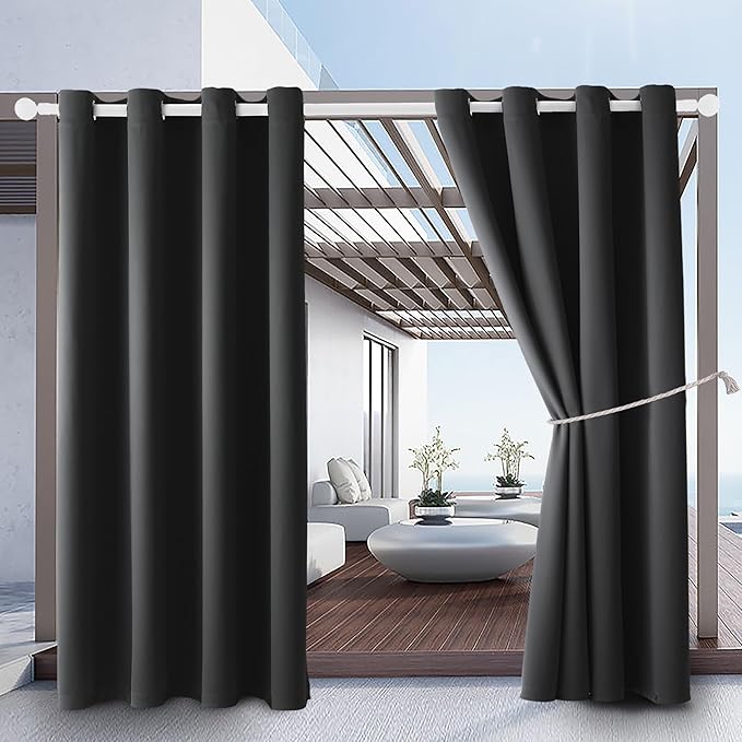 DIVA EN CAMINO DEC Outdoor Patio Curtain Waterproof Darkening Thermal Insulated Indoor Curtains for Bedroom, Porch, Living Room, Pergola, Cabana, W52 x L72, Dark Gray, Set of 2 Panels