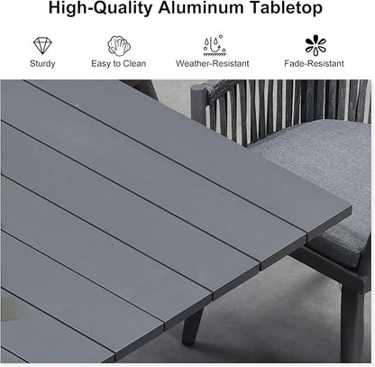 PURPLE LEAF 9 Pieces Patio Dining Set with Outdoor Aluminium Square Dining Table and Woven Rattan Chairs Modern Metal Furniture Cushions Sets for Garden Yard Indoor Decor Kitchen Grey