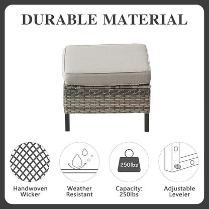 Belord 7 Piece Outdoor Furniture Patio Wicker Sofa Set, Oversize Outdoor Swivel Rocker Chairs with Rattan Ottomans, Conversation Sets Patio Furniture Come with Removable Washable Cushion Grey