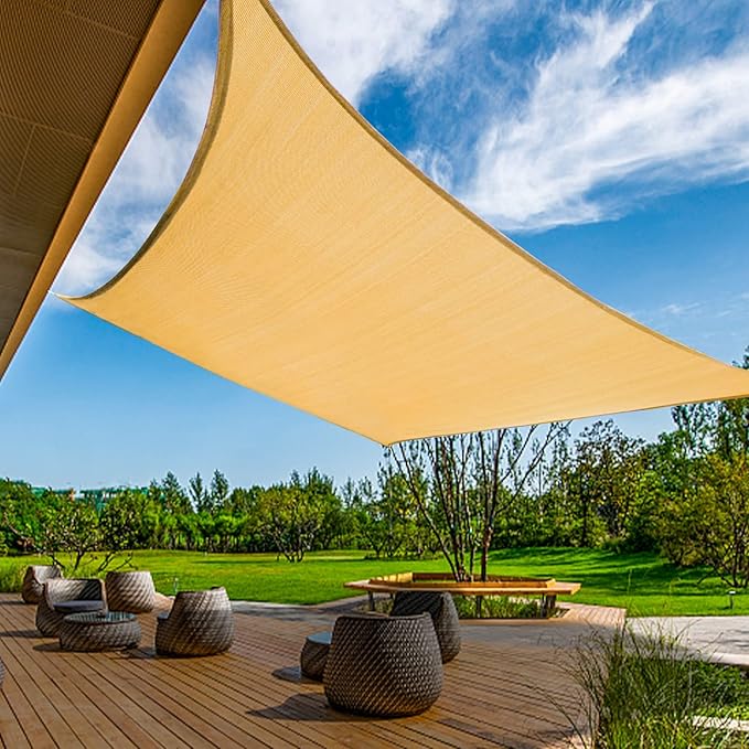 KANAGAWA 8'X9' Sand Custom Size Sun Shade Sail Rectangle UV Block Canopy Cover for Patio Backyard Lawn Garden Outdoor (Customized Available)