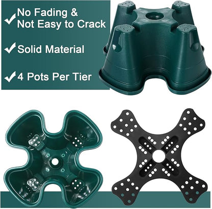Umigy 2 Set 5 Tier Stackable Planters Vertical Garden Planters for Strawberry Herb Flower and Vegetable Indoor Outdoor Gardening Pots with Removable Wheels and Bottom(Dark Green)