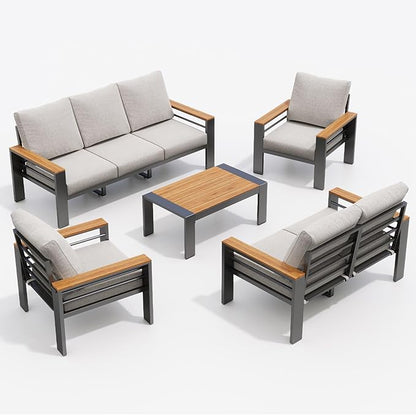Aoxun Aluminum Outdoor Patio Furniture Set, 7 Seats Outdoor Sectional with Coffee Table, Patio Conversation Sets with Upgraded Armrests and Cushions for Backyard, Garden and Poolside