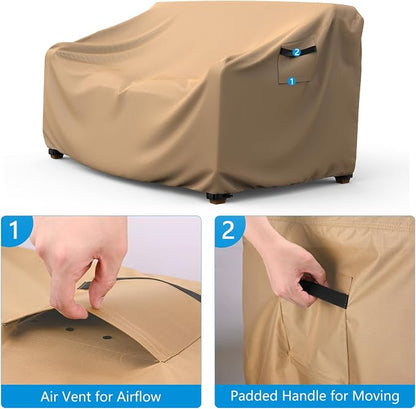Sofa Cover for 3-Seater Patio Loveseat, Polyester, Brown, with Air Vent