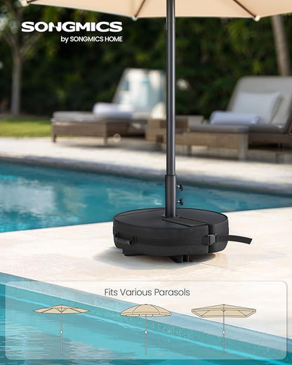 SONGMICS Umbrella Base, Round Patio Umbrella Stand, Sand Fillable Bag 66 lb, for 5-10 ft Umbrellas, Heavy-Duty, for Poles of Different Diameters, Oudoor Beach Lawn, Black UGUB0041B01