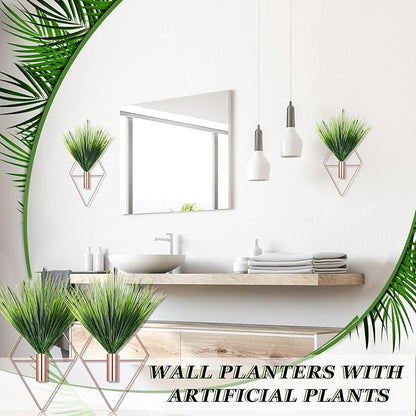 2 Pieces Wall Decor Hanging Planters with Artificial Plants Metal Hanging Vase Indoor Plants Holder Modern Boho Wall Art for Bathroom Bedroom Living Room Decor(Rose Gold,Aquatic Plant)