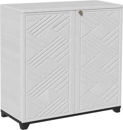 ADDOK Indoor Outdoor Plastic Storage Cabinet 34"x15"x34" with 1 Shelf, Outdoor Storage Shed for Living Room, Hallway, Balcony, Garage, Garden, Backyard-White