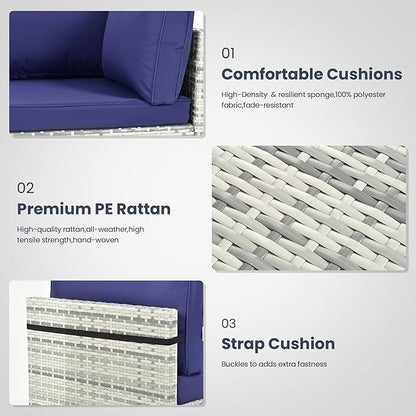 Pamapic 7 Piece Outdoor Sectional Sofa Set, All-Weather Patio Furniture with Washable Cushions, Waterproof Gray Rattan Wicker Conversation Set for Backyard, Poolside, Garden (Navy Blue Cushions)