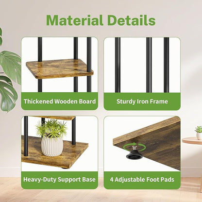iDavosic.ly 7 Tier Tall Plant Stand Indoor, Tiered Corner Metal Wood Multiple Flower Holder Shelf, 58 Inch Orchid Display Rack for Patio Porch Living Room Balcony Outdoor, Modern Black & Rustic Brown