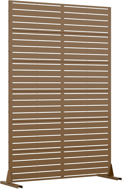 Casaphoria Metal Privacy Screen Outdoor, 72" H x 47" W Freestanding Decorative Privacy Screen for Patio Deck Balcony Garden with Stable Base, Brown-Louvered