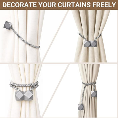 Hion Magnetic Curtain Tiebacks Grey 6 Pack, Curtain Tiebacks Buckles Holdbacks Holders Hooks Clip for Home Bedroom Office Decorative Thick or Thin Curtain