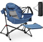 Ainfox Hammock Camping Chair with Footrest, Foldable Portable Rocking Chairs for Adults Outside Swinging Camp with Cup Holder Pillow for Outdoor Patio Poolside (Dark Blue)