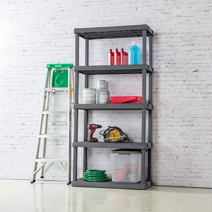 Sterilite 2-Pack 5 Shelf Unit, Heavy-Duty Shelving Storage Rack for Home and Garage, Gray - Multipurpose Plastic Organizer Shelves for Smart Organization