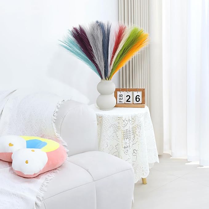 Artificial Pampas Grass Stems 21.7 Inch, 90 Pcs Rainbow Set