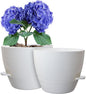 8 inch Self Watering Pots, Planter, Plant Pots with Mesh Drainage Holes for Indoor Outdoor House Plants and Garden, 2 Pack Plastic Flower Pots with Deep Reservoir for Patio Porch, White