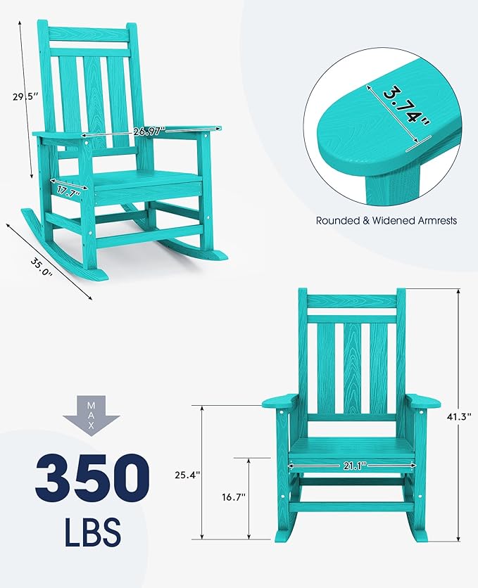 Outdoor Rocking Chairs Set of 2, Aruba, 350 lb Capacity, HDPE