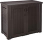 Rubbermaid Decorative Outdoor Storage Cabinet (123 Gal) Weather Resistant Dark Brown Organization for Home/Backyard/Pool Chemicals/Toys/Garden Tools/Porch/Patio Cushions
