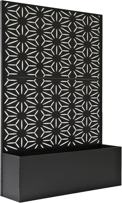 Oakland Living 6 ft. X 4 ft. Black Freestanding Metal Privacy Screen Room Divider with Flower Box