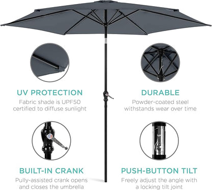 Best Choice Products 10ft Outdoor Table Compatible Steel Polyester Market Patio Umbrella w/Crank and Easy Push Button Tilt