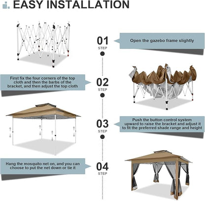 COBIZI 12x12 Pop up Gazebo on Clearance Canopy Tent, carpas para Patio, Outdoor Canopy with Portable Carrying Bag for Vendor, Outdoor Patio Gazebo for Garden, Backyard,Beach, Brown