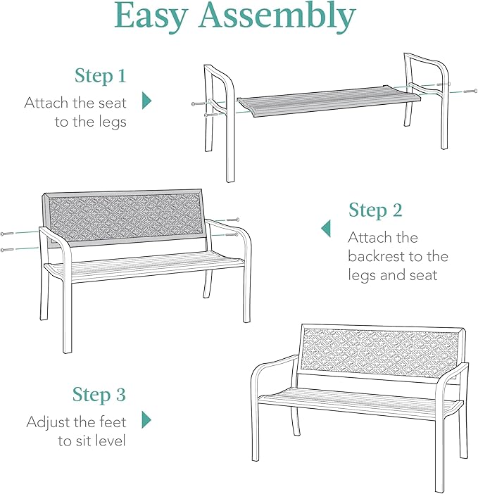 Best Choice Products Outdoor Bench 2-Person Metal Steel Benches Furniture for Garden, Patio, Porch, Entryway w/Geometric Backrest, 790lb Capacity - Carrot