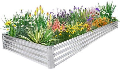 JERIA 12×4×1ft Raised Garden Bed with Support Rods,Galvanized Raised Garden Bed Kit Outdoor Metal Gardening Planter Box for Vegetable, Fruits, Flower
