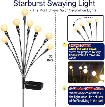 TONULAX Solar Garden Lights - Upgraded Solar Swaying Light, Sway by Wind, Outdoor Lights, Yard Patio Pathway Decoration, High Flexibility Iron Wire & Heavy Bulb Base, Warm White (4 Pack)