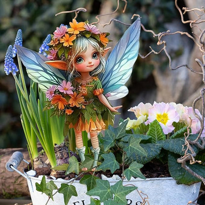 Fairy Garden Stake Decor, Acrylic 2D Garden Fairy Decoration, Fairy Garden Accessories for Outdoor Indoor Yard Lawn Pot Plants (Floral Girl)