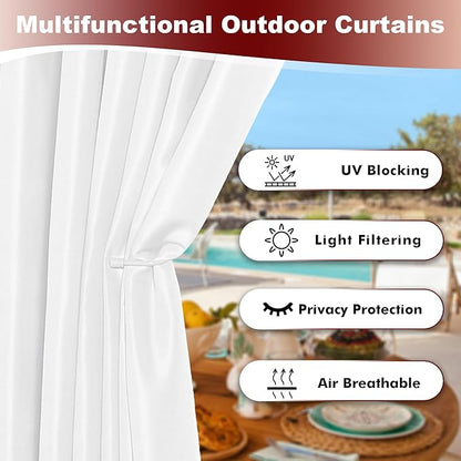 HolidayIdeas White Outdoor Curtains for Patio Waterproof 8 Pcs All Weather Balcony Grommet Top Outside Curtains for Apartments, Gazebo, Pergolas, Porch, 54x95 Inch