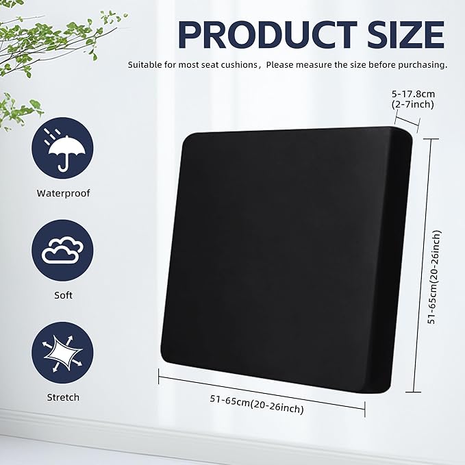 Cushion Covers, 8-Pack Black Stretch-Fit Outdoor Patio Covers