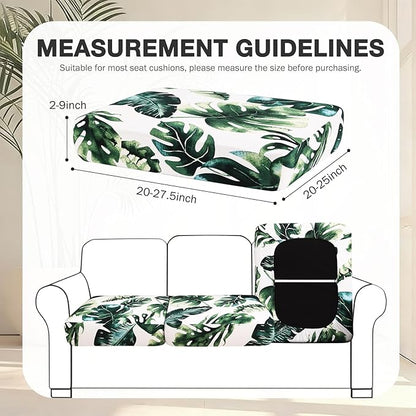Cushion Covers 4-Piece Set in Monstera Deliciosa Print, Stretch Fit