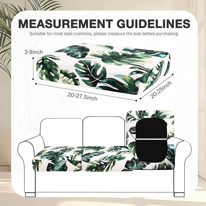 Cushion Covers, 14-Piece Stretch Set in Monstera Deliciosa Print