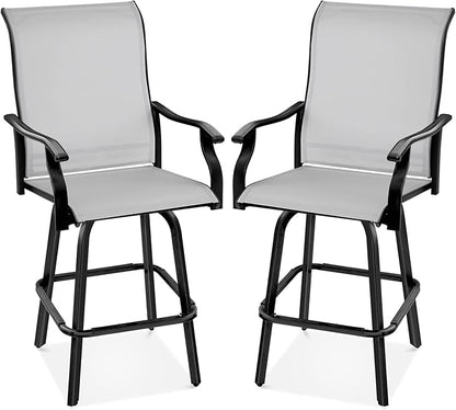 Best Choice Products Set of 2 Swivel Barstools, Bar Height Outdoor Chairs, 360 Rotating Patio Bar Stools w/All-Weather Mesh, 300lb Capacity - Gray