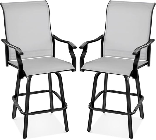 Best Choice Products Set of 2 Swivel Barstools, Bar Height Outdoor Chairs, 360 Rotating Patio Bar Stools w/All-Weather Mesh, 300lb Capacity - Gray