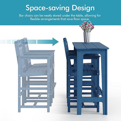 Ciokea Outdoor Bar Height Table Set of 5, 60" Extra Long Rectangle High Top Table and 4 Oversized Adirondack Chairs Set, Heavy-Duty All-Weather HDPE Patio Bar Set for Backyard Balcony Deck, Navy Blue