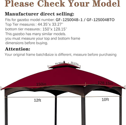 SCOCANOPY Burgundy Ripstop Replacement Roof for Lowe's Allen Roth 10X12 Gazebo Model #GF-12S004B-1/ GF-12S004BTO/TPGAZ17-002C