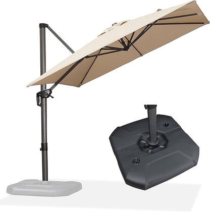 PURPLE LEAF 8 Feet Square Cantilever Umbrella Patio Umbrella with Base Outdoor Umbrella Aluminum with 360-degree Rotation for Garden Deck Pool Patio Beige