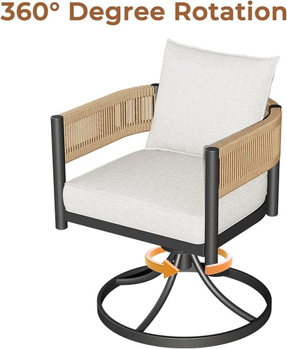 Grand patio 7-Piece Outdoor Dining Set for 6 with 1 Rectangle Expandable Table for 4-6 Person, Metal Woven Wicker Swivel Patio Chairs with Thickened Cushions for Yard, Poolside, Deck (Natural)