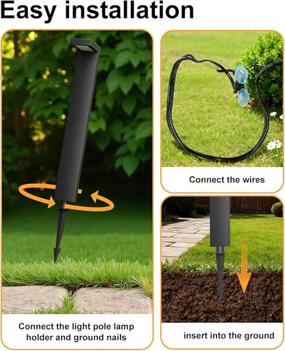 Low Voltage Landscape Lights, 2 Pack Outdoor LED Pathway Light, Wired Path Lighting for Walkway, Garden, IP65 Waterproof, 400LM, 4000K, Modern Cast-Aluminum, Black