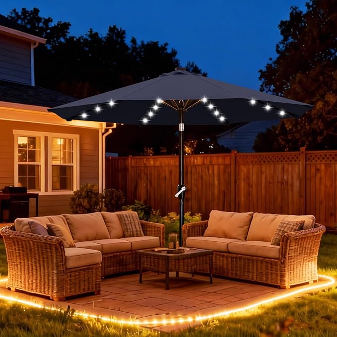 ABCCANOPY Durable Solar Led Patio Umbrellas with 32LED Lights 11FT (Deep Blue)