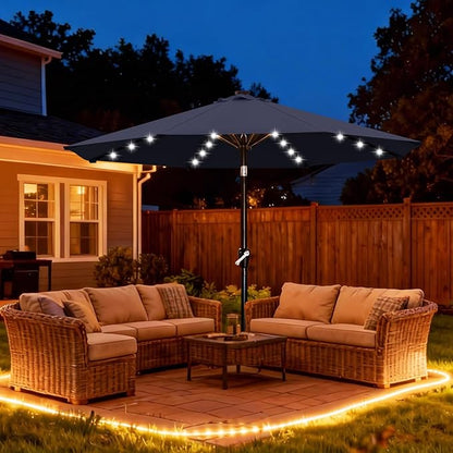ABCCANOPY Durable Solar Led Patio Umbrellas with 32LED Lights 9FT (Navy Blue)