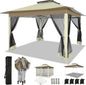 COBIZI 12x12 Pop up Gazebo on Clearance with Mosquito Netting & Sandbags, Outdoor Canopy Tent with 4 Ropes 8 Stakes & Portable Carrying Bag, Patio Portable Gazebo for Garden Backyard & Lawn, Beige