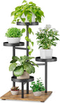 iDavosic.ly 4 Tier Plant Stand Indoor, Tiered Corner Flower Holder Shelf Outdoor, Metal Tall Orchid Display Rack for Patio Porch Garden Balcony Office Living Room, Modern Black & Rustic Brown