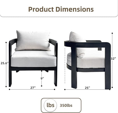 Outdoor Furniture Set, 2Pcs Patio Armchairs, Metal Modern Outside Furniture with 6'' Thick Cushions, Outdoor Conversation Set Balcony Chairs for Backyard, Porch,Deck, White