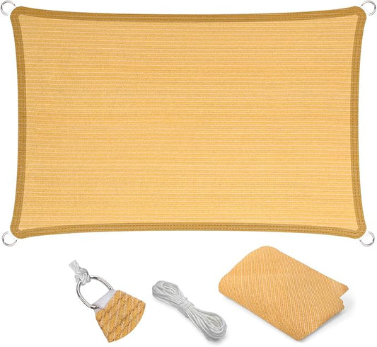Eden's Decor Straight Flat-Edged Sun Shade Sail Rectangular 11' x 21' Wheat UV-Blocking Outdoor Canopy Fabric Cloth Awning for Pergola Patio Garden Backyard Custom Size