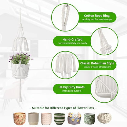 Macrame Plant Hangers, 5Pack Hanging Planters for Indoor Plants w/ 5 Set Hooks Handmade Cotton Rope Hanging Plant Holders Plant Hanger Indoor for Boho Home Decor (Planter Pot Not Included)
