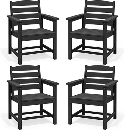 SERWALL Outdoor Dining Chairs Set of 4, All-Weather HDPE Patio Chair with 19.7" Widened Seat, for Backyard, Garden, Black