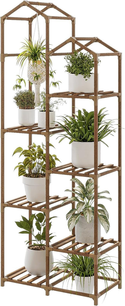 Bamworld Tall Plant Stand Indoor Outdoor Corner Plant Shelf Hanging Plant Holder Wood Flower Stand Plant Decor for Living Room Garden Balcony Patio