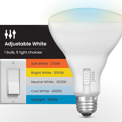 Feit Electric BR30 LED Light Bulb, 100W Equivalent, Dimmable, 1400 Lumens, 5-Color Adjustable White, 90+ CRI, General Purpose Flood & Track Lighting, 25,000-Hour Lifetime, BR30100DM/6WYCA/2, 2 Pack