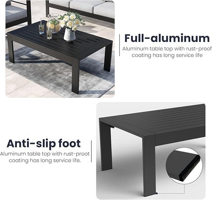 Outdoor Rectangle Patio Aluminum Coffee Tables for Outside, All Weather Patio Slatted Tabletop for Indoor or Outdoor Use