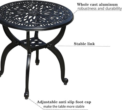 Cast Aluminum Outdoor Side Table, All Weather Round Small Coffee Table for Patio,Park,Lawn,Yard (18.5" Black)